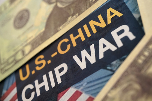 US and china chip war concept