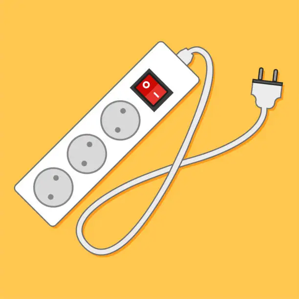 Vector illustration of Power strip on yellow background.