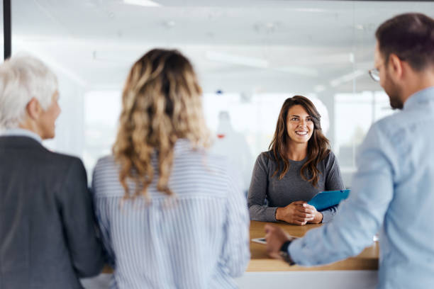 istock Happy female candidate on a job interview in the office. 1457981728