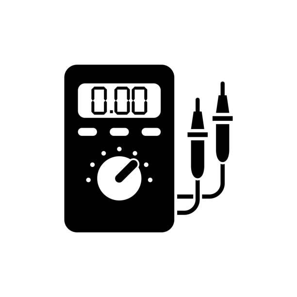 ilustraciones, imágenes clip art, dibujos animados e iconos de stock de icono de voltímetro encendido con fondo. - multimeter