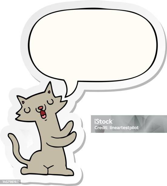 Cat Pin Bubble Example Cartoon Cat With Speech Bubble Sticker Stock Illustration - Download ...