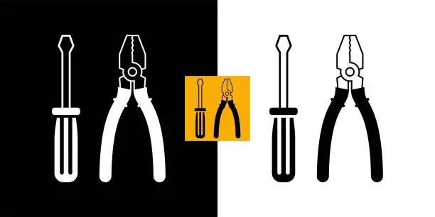 Vector illustration of Pliers and screwdriver icon.