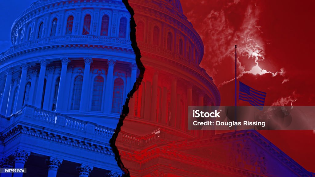 Divided Government Divided US Government Politics, Republicans and Democrats in the Congress Government Stock Photo