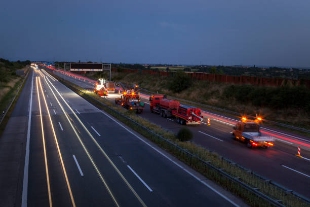 istock Construction site, road works on highway at dusk 1457991563