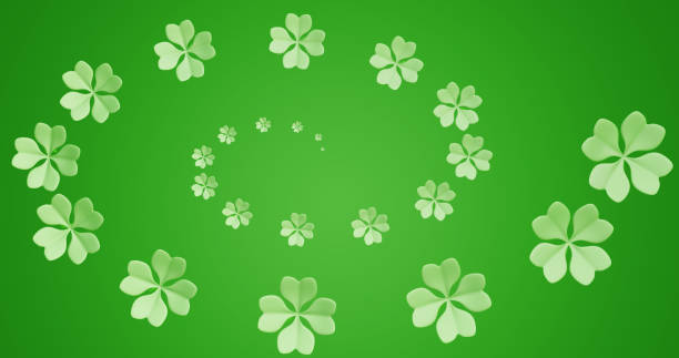 istock Patrick day. A spiral of four-leaf clover on a green background.3d rendering 1457991741