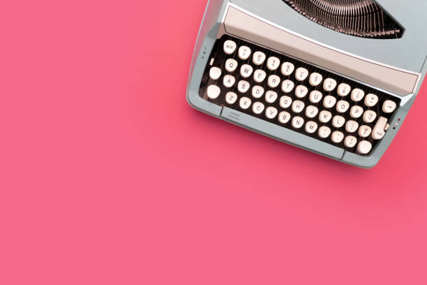 istock Overhead top view of a vintage aqua blue typewriter 1457993159