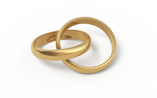 3d Render Gold Wedding Rings, For Engagement, Wedding, Love and Valentine's Day Concepts (İsolated on white & Clipping path)