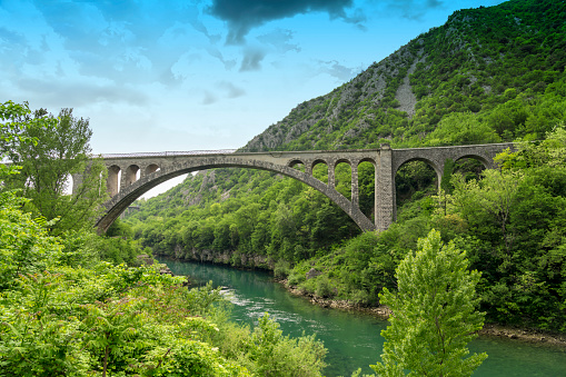 it is the world's longest stone arch railroad bridge, it spans 85m close to the Nova Gorica. Beautiful Soča river.
