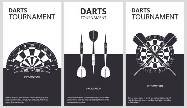 vektorillustration über dartturnier. flyer design für darts turnier, match - darts stock-grafiken, -clipart, -cartoons und -symbole