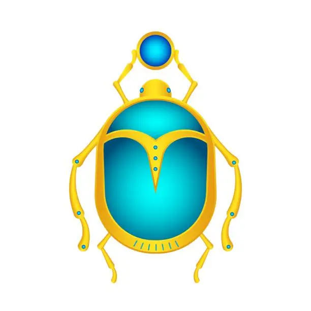 Vector illustration of Blue scarab with golden paws
