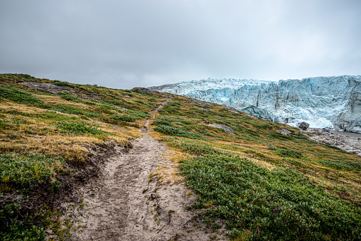 path in the tundra to the Russell Glacier in Greenland