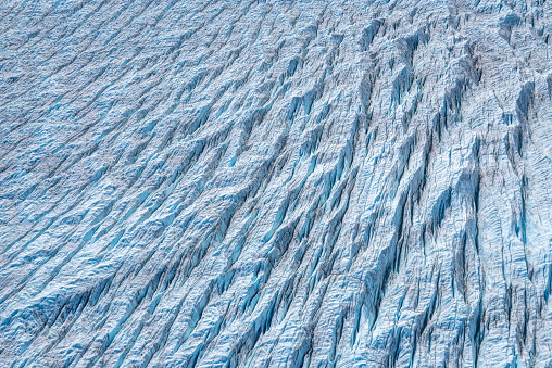 Aerial view of the ice cap surface near Russell Glacier, Kangerlussuaq, Greenland. The picture has been taken from a plane