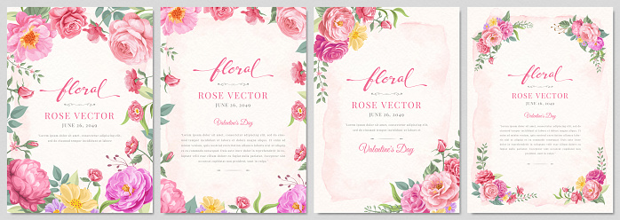 Collection set Beautiful Rose Flower and botanical leaf digital painted illustration for love wedding valentines day or arrangement invitation design greeting card.