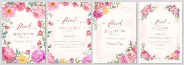 Vector illustration of Collection set Beautiful Rose Flower and botanical leaf digital painted illustration