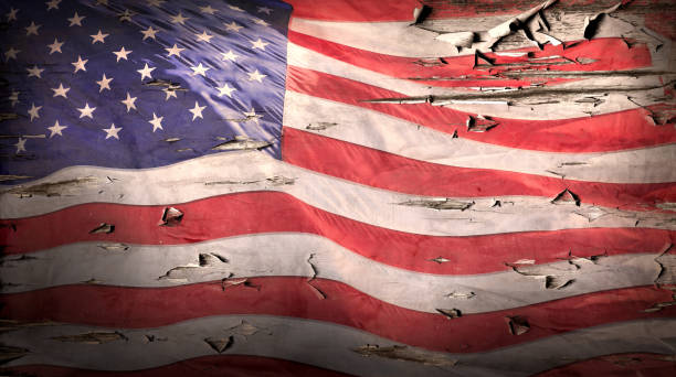 istock Grunge style damaged American flag background 1458004908