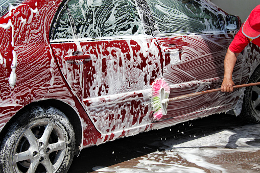 Close up car washing