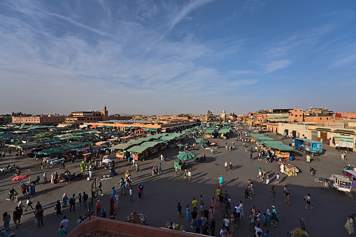 Jamaa el Fna Square in Marrakesh, Marocco on a general day