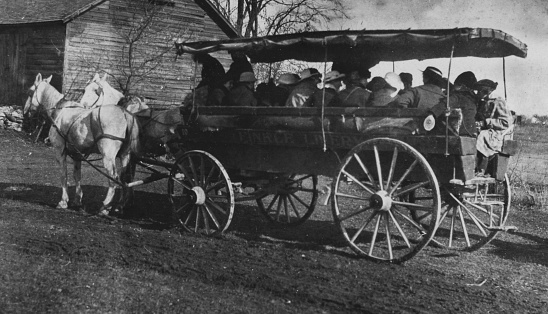Kingston, Ontario, Canada - 1916. Horse-drawn omnibus full of women in Kingston, Ontario, Canada.