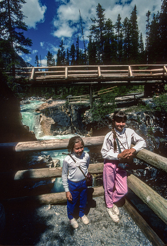 Kootenay Natonal Park - Two Girls on Marble Canyon Trail - 1989. Scanned from Kodachrome 64 slide.