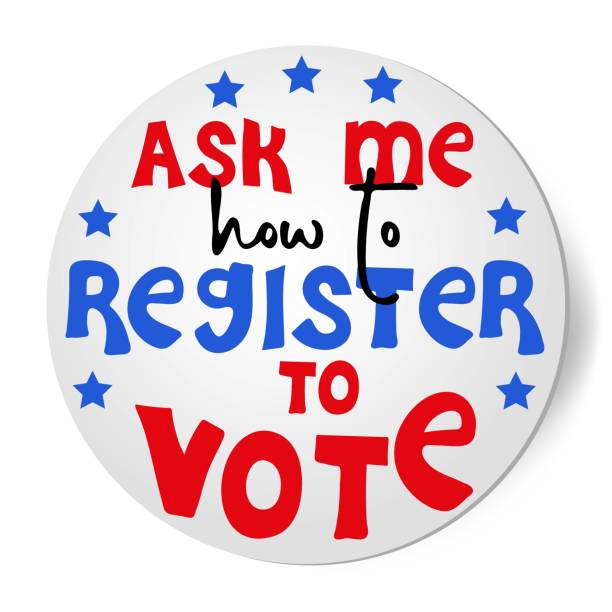 Ask me, how to register to vote. Sticker with hand written quote Ask me, how to register to vote. Sticker with hand written quote. Presidential Election of USA Campaign 2024. Political election campaign. Vector illustration voter registration stock illustrations
