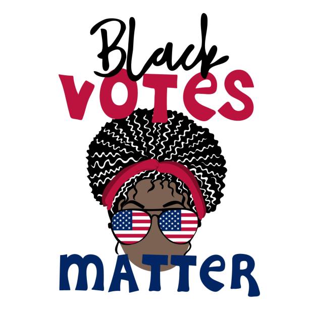 głosy czarnych mają znaczenie. afroamerykańska twarz dziewczyny z okularami lotnika z amerykańską flagą - voting election politics little girls stock illustrations