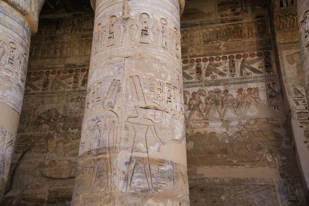 istock Hieroglyphics and painting on the ancient structures in Egypt 1458015744