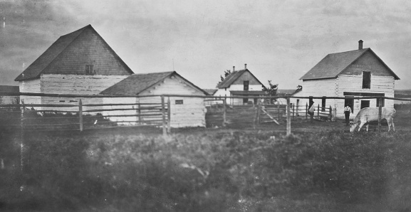 HBC Fur-trading post in Lac La Biche, Alberta, Canada. Vintage photograph ca. 1913.