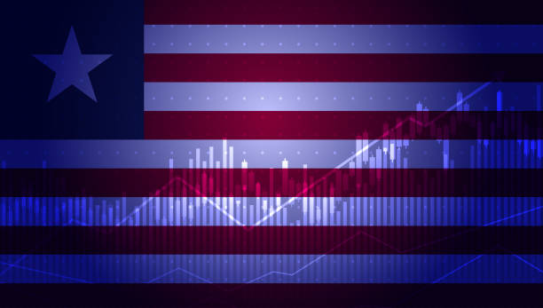 istock Economy situation and finance background concept. financial business statistics with candlestick chart show the stock market with the Liberia flag. 1458017022