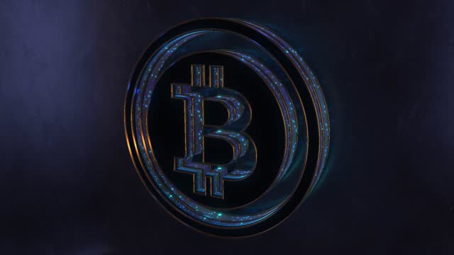 3D Bitcoin Icon Symbol Blue Logo Animation Abstract Background 4K