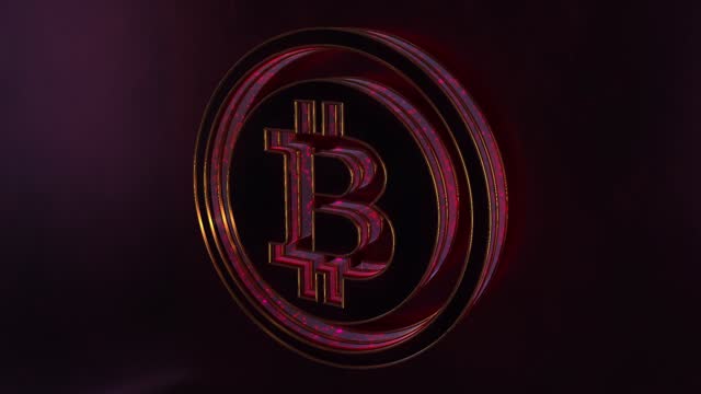 3D Bitcoin Icon Symbol Red Logo Animation Abstract Background 4K