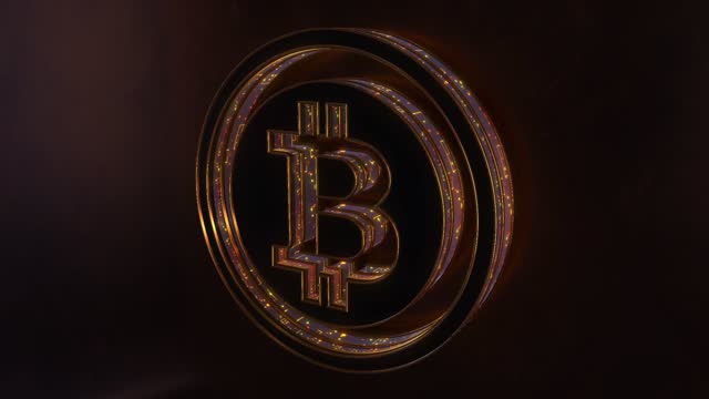 3D Bitcoin Icon Symbol Yellow Logo Animation Abstract Background 4K