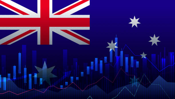 istock Abstract economics vector illustration with  Australia flag and business chart, bar chart stock numbers bull market, uptrend line graph symbolizes the welfare growth 1458023225
