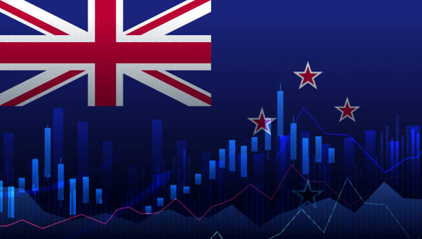 istock Abstract New Zealand bar chart graph, increasing values, country statistics concept, upward rising arrow on data, news banner idea. 1458023356