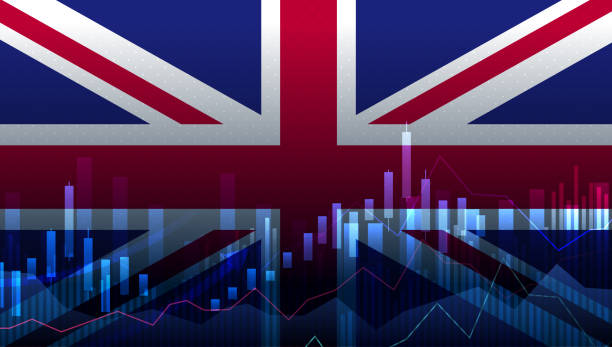 istock Market financial statistical Data with the flag of  United Kingdom, as an indicator of changes in the economy. Vector illustration. 1458023813
