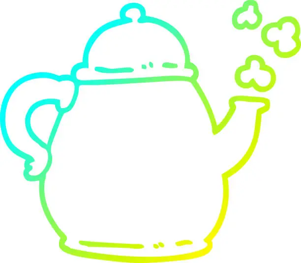 Vector illustration of cold gradient line drawing of a cartoon tea po