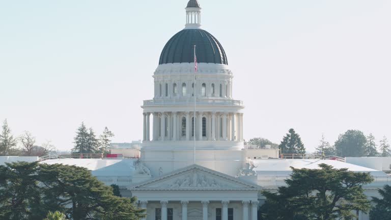 Rising Drone Shot of Capitol Building in Sacramento, CA