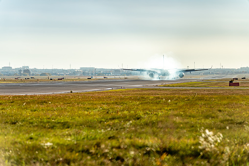 Leeuwarden, Netherlands - Apr 19, 2018: Polish Air Force MiG-29 Fulcrum fighter jet aircraft landing on Leeuwarden airbase.