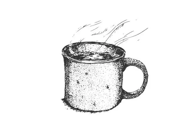 Vector illustration of Cup of Coffee in black and white