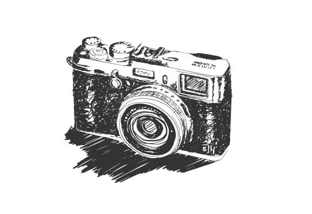 Vector illustration of Black and white vintage Camera