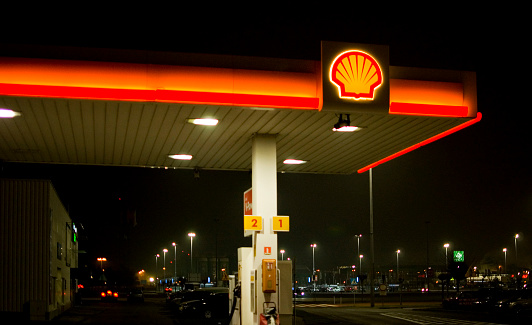 Poznan, Poland - January 2023: Shell - one of the largest chain gas station in the world.