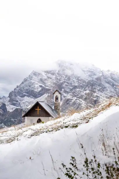 Small Church at Tre Cime Dreizinnen Dolomites Sud Tirol Italy. High quality photo
