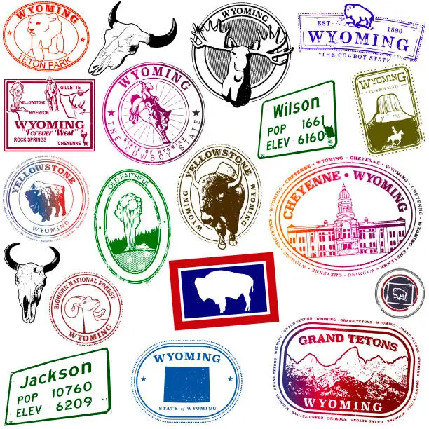 Vector illustration of Wyoming Travel Stamp Series