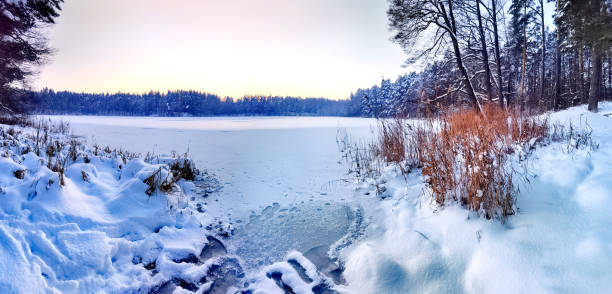 istock Frozen lake in the middle of winter 1458045330
