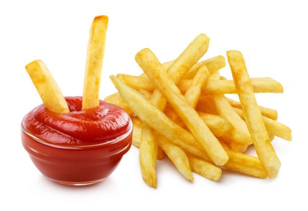 istock Delicious potato fries and tomato ketchup on white 1458045449