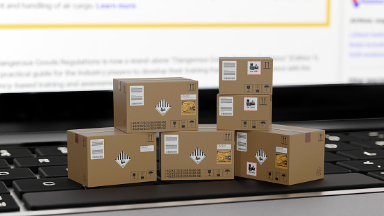 3D illustration of packages containing lithium metal cells/batteries and lithium ion cells/batteries.