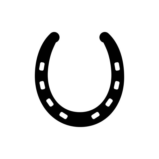 말굽 아이콘입니다. 흰색에 격리된 평면 벡터 그림 - horseshoe stock illustrations