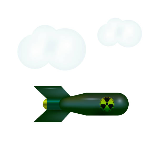 spadająca bomba atomowa na niebie. ilustracja wektorowa 3d izolowana na białym tle - hydrogen bomb exploding war earth stock illustrations