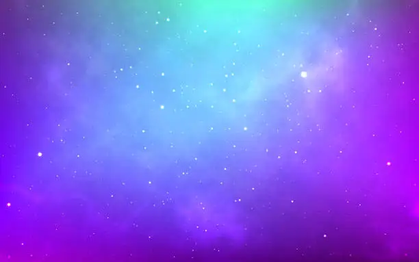 Vector illustration of Nebula background. Realistic blue galaxy. Magic cosmos texture with shining stars. Colorful starry space. Stardust universe. Purple fantasy gradient. Vector illustration