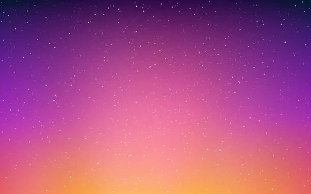sonnenuntergang mit sternen. orange schöner himmel. unscharfer nachthintergrund. schöner sternenraum. farbverlauf mit sternenhimmel. realistisches abendlicht. vektorillustration - blue background orange background purple background light stock-grafiken, -clipart, -cartoons und -symbole