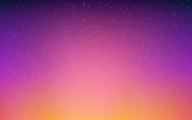 ilustrações, clipart, desenhos animados e ícones de pôr do sol com estrelas. céu bonito alaranjado. fundo noturno desfocado. belo espaço estrelado. gradiente estrelado de cor. luz noturna realista. ilustração vetorial - blue background orange background purple background light